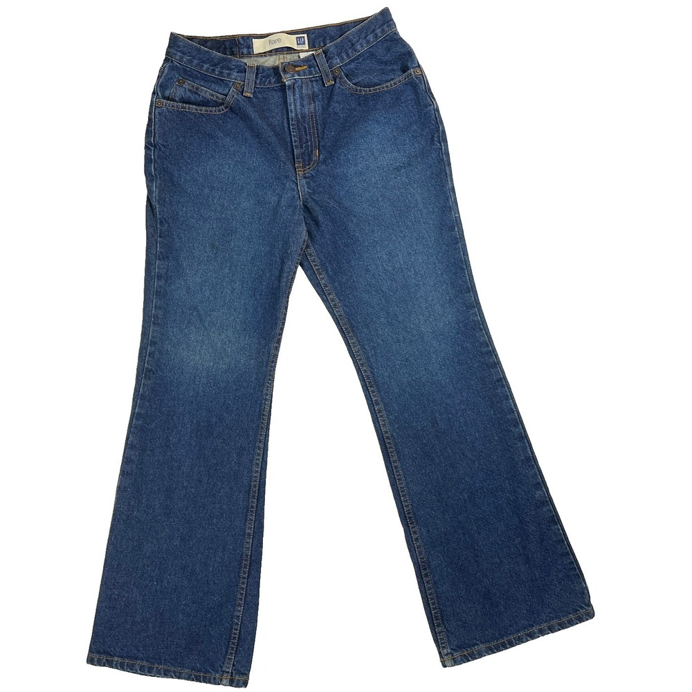 Vtg Gap Flare Jeans Womens Size 6 Ankle 100% Cotton Dark Wash Indigo Blue Denim